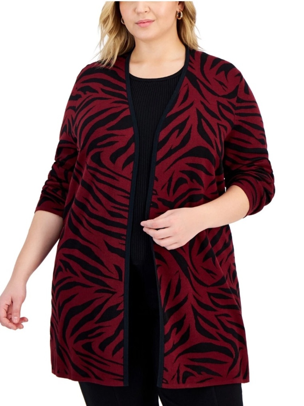 JM Collection Deep Plum Animal Print Open Front Knit Cardigan Size XL